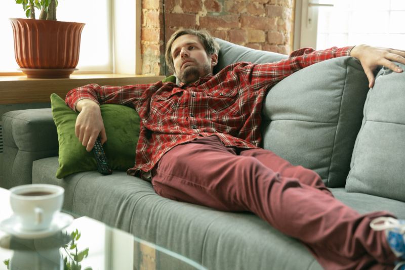 Watching TV like this man may seem like stress relief, but fitblendr and exercise beats Netflix and Hulu for real stress relief every time.