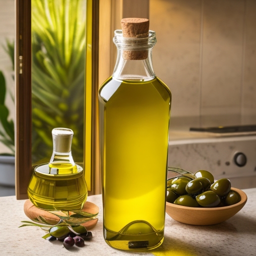 Bottle of freshly pressed olive oil-which is high in healthy fats.