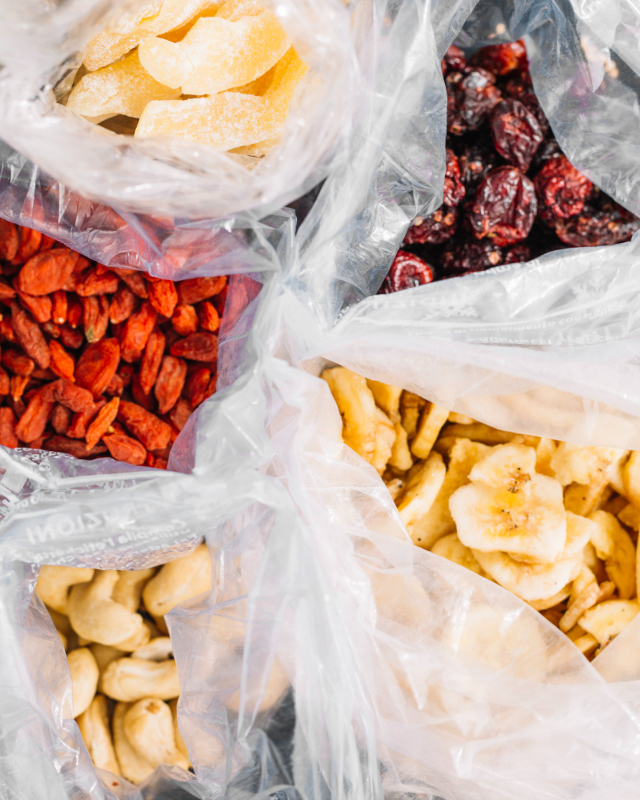 Dried Fruit, such as these, are a great portable snack you can pack easily and take on the go.